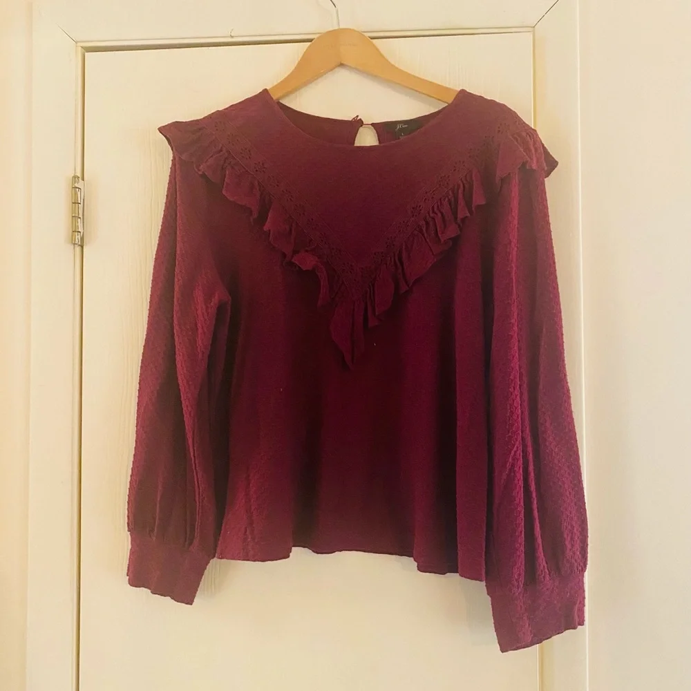 J. Crew pin tuck Edwardian ruffle Cottagecore boho prairie balloon sleeve top L
